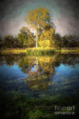 Impressionism Digital Art Rights Managed Images - Trees and pond Royalty-Free Image by Patricia Hofmeester