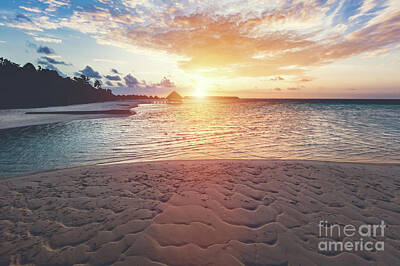 Beach Royalty-Free and Rights-Managed Images - Tropical beach during sunset on an island. by Michal Bednarek