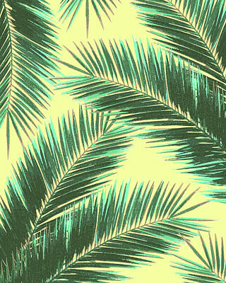Royalty-Free and Rights-Managed Images - Tropical Palm Leaf Pattern 3 - Tropical Wall Art - Summer Vibes - Modern, Minimal - Green, Beige by Studio Grafiikka