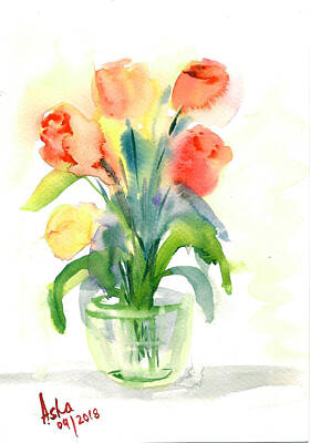Target Threshold Nature Rights Managed Images - Tulips in a vase Royalty-Free Image by Asha Sudhaker Shenoy