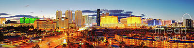 Paris Skyline Royalty-Free and Rights-Managed Images - Twilight Panorama of Las Vegas Skyline and Hotels - Clark County Nevada - Mojave Desert by Silvio Ligutti