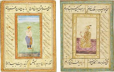 Adventure Photography - Two album pages with portraits of noblemen, India, Deccan, 17th century by Celestial Images