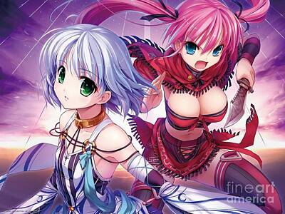 Comics Drawings - Two Hentai Girls Worriores And Sourceress Ultra HD by Hi Res