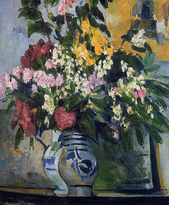 Game Of Chess - Two Vases of Flowers 1877 by Paul Cezanne Paintings