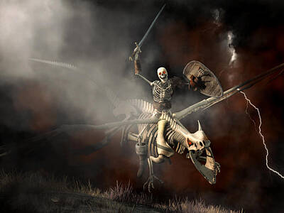 Recently Sold - Fantasy Digital Art Royalty Free Images - Undead Dragon and Skeleton Rider Royalty-Free Image by Daniel Eskridge