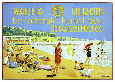 Cities Drawings - Varna Bulgaria Vintage Travel Poster Restored by Vintage Treasure