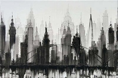 Skylines Paintings - View Over Manhattan - New York City Skyline C01N02 by Irina Rumyantseva
