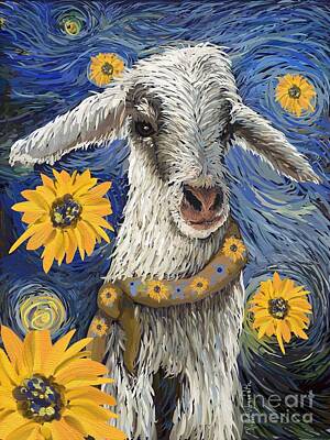 Best Sellers - Sunflowers Digital Art - Vincent Van Goat by Robin Wiesneth