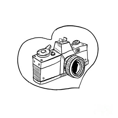 Spaces Images - Vintage 35mm SLR Camera Heart Drawing by Aloysius Patrimonio