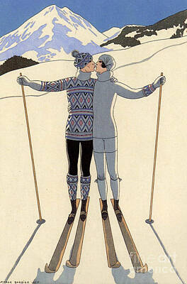 Sports Royalty-Free and Rights-Managed Images - Vintage Art Deco Ski Poster by Mindy Sommers