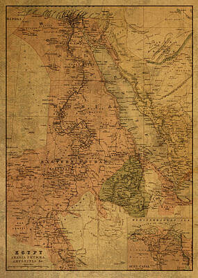 Disney - Vintage Map of Egypt Sudan and Eritrea 1885 by Design Turnpike
