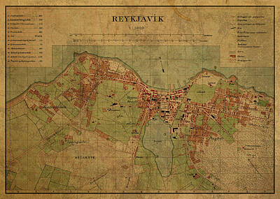 Textured Letters - Vintage Map of Reykjavik Iceland 1903 by Design Turnpike