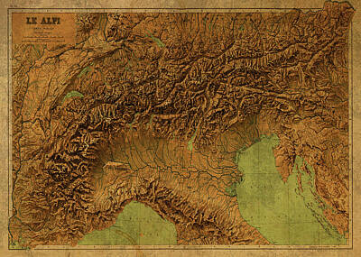 Mountain Mixed Media - Vintage Map of the Alps 1899 by Design Turnpike