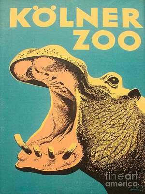 Royalty-Free and Rights-Managed Images - Vintage Poster Zoo Hippopotamus by Mindy Sommers