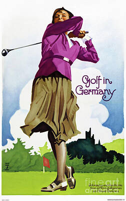 Sports Drawings - Vintage Travel Poster Golf in Germany Restored by Vintage Treasure