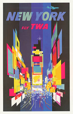 Cities Royalty-Free and Rights-Managed Images - Vintage TWA New York Travel Poster by Ricky Barnard