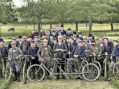 Black And White Beach - Waterford Bicycle Club, ca. 1897 by A.H. Poole colorized by Ahmet Asar by Celestial Images