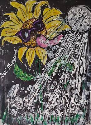 Sunflowers Mixed Media - Watering The Flowers by Geraldine Myszenski
