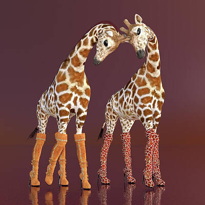 Mammals Digital Art - Well Heeled Giraffes by Betsy Knapp
