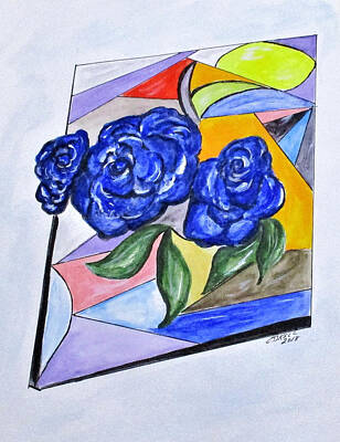 Nothing But Numbers - Whimsical Blue Roses by Clyde J Kell