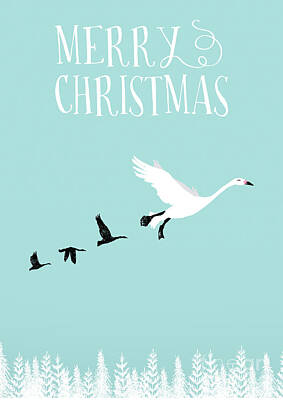 Animals Mixed Media - White Christmas Geese by Amanda Jane