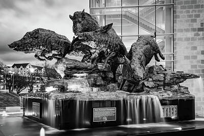 Football Royalty-Free and Rights-Managed Images - Elegance in Monochrome - Arkansas Football Stadium Fountain by Gregory Ballos