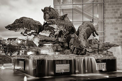 Football Royalty-Free and Rights-Managed Images - Wild Band of Razorbacks Monument Fountain - Fayetteville Arkansas - Sepia by Gregory Ballos