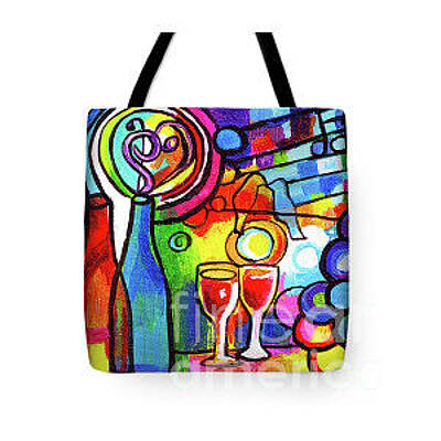 Wine Paintings - Wine Menagerie Abstract Tote Bag by Genevieve Esson