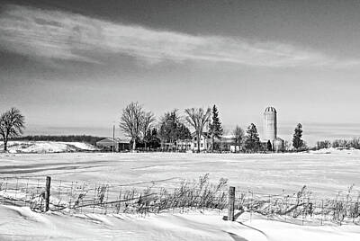Royalty-Free and Rights-Managed Images - Winter Ontario Farm bw by Steve Harrington