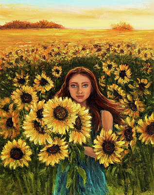 Boho Christmas - Woman and sunflowers by Boyan Dimitrov