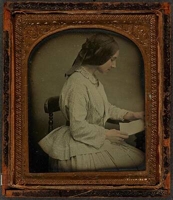 Black And White Beach Royalty Free Images -  Woman in profile reading letter  ca  1870 Ambrotype Royalty-Free Image by Celestial Images