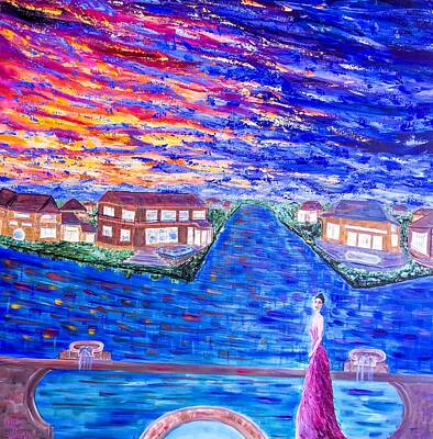 Roses Paintings - Woman overlooking Water by Chris RoseS