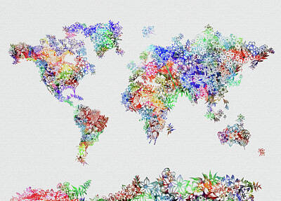 Roses Digital Art - World Map Flowers 5 by Bekim M