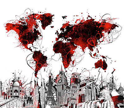 Best Sellers - Paris Skyline Digital Art - World Map Landmarks 4 by Bekim M