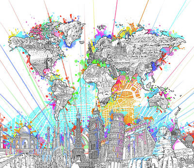 Best Sellers - Paris Skyline Digital Art - World Map Landmarks 6 by Bekim M