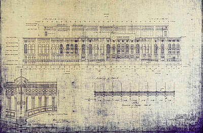 City Scenes Drawings - Yankee Stadium Blueprint by Peter Ogden
