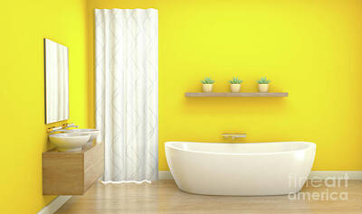 Circle Abstracts - Yellow Bathroom Interior by Allan Swart