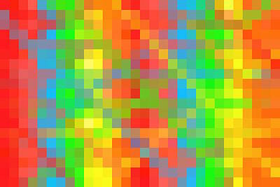 Tribal Patterns - Yellow Green Blue Orange And Red Pixel Abstract Background by Tim LA
