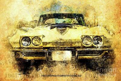 The Stinking Rose - 1967 Chevrolet Corvette Coupe 427 Artwork by Drawspots Illustrations