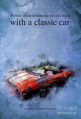 Movie Tees - 1972 Chevrolet Chevelle Malibu SS 454 Convertible Artwork,Car Funny Quote by Drawspots Illustrations