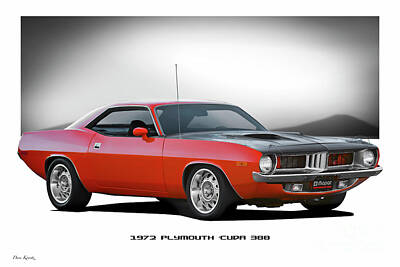 Typography Tees - 1972 Plymouth Cuda 380 by Dave Koontz