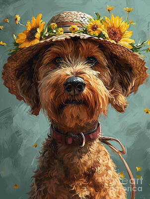 Sunflowers Paintings - A beautiful airedale terrier with painted by Asar Studios by Celestial Images