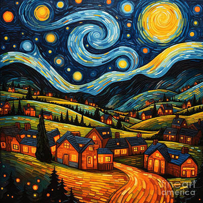 Florals Paintings - A  breathtaking  Van  Gogh  inspired  starry  night  s  aeec  d  cb    eabfe by Artistic Rifki
