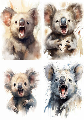 Comics Paintings - A  Cartoon  Koala  With  His  Mouth  Open  And  His  Ton  Edfa  F  C  Aad  Ecaff by Artistic Rifki
