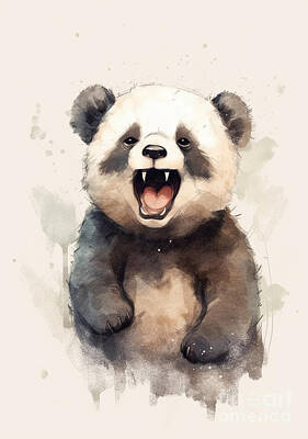 Comics Paintings - A  Cartoon  Panda  With  His  Mouth  Open  And  His  Ton  Daca  Ef    B  Bafeefd by Artistic Rifki