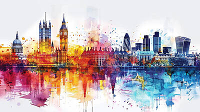 London Skyline Digital Art - a colourful draw ng of the London sky l ne - 427803f6-5033-462c-956a-17992360bfe2 1 by Romed Roni