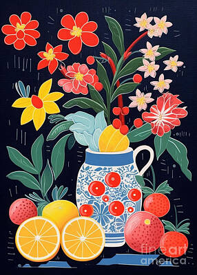 Royalty-Free and Rights-Managed Images - A  gouache  still  life  tropical  flowers  and  fruit  add    ec  b  fdb by Artistic Rifki
