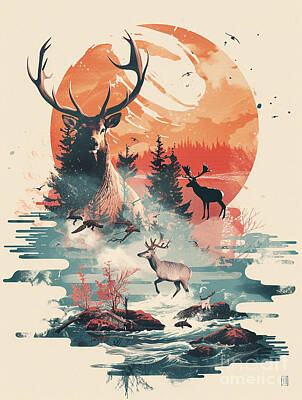 Landscapes Drawings - A graphic depiction of Elk Farm animals by Clint McLaughlin