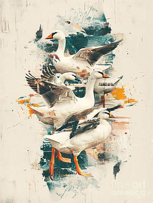 Birds Drawings - A graphic depiction of Goose Farm animals by Clint McLaughlin