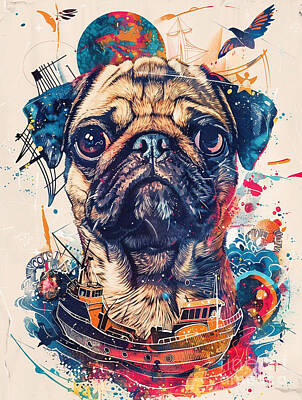 Birds Drawings - A graphic depiction of Pug Dog by Clint McLaughlin